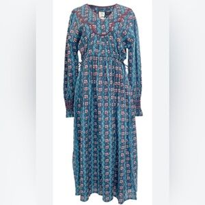 NWT Daydress UK Rich Floral Smocked Sleeve Boho Dress Size Small XS-M Teal Wine